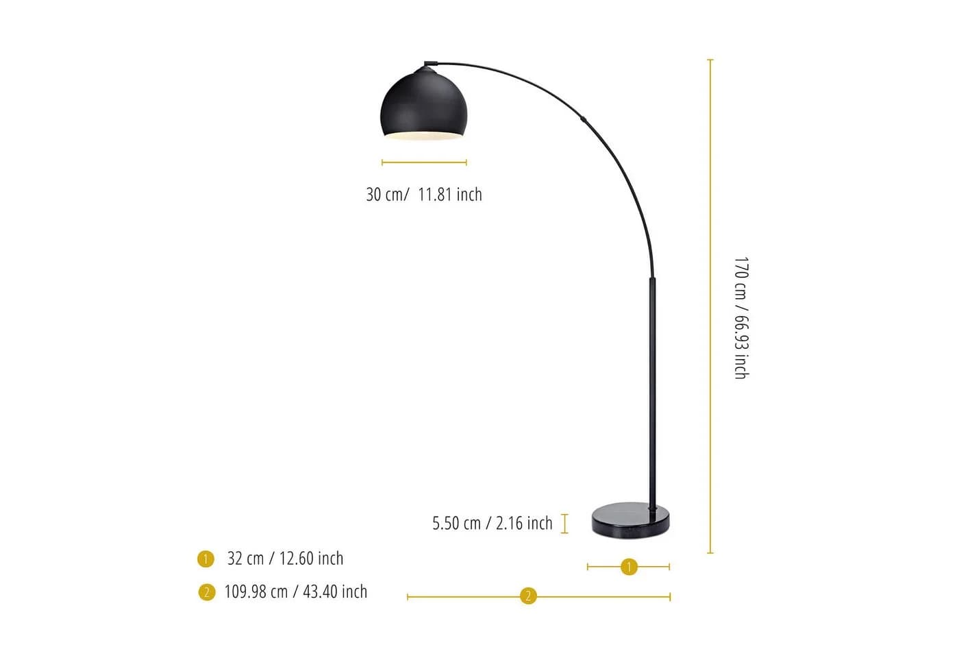 Teamson Home Bogenlampe Gebogene Stehlampe Metall Glockenschirm Schwarz - Bild 4