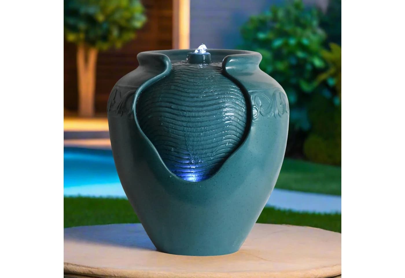 Teamson Home Gartenbrunnen grün glasiert mit LED - Bild 3