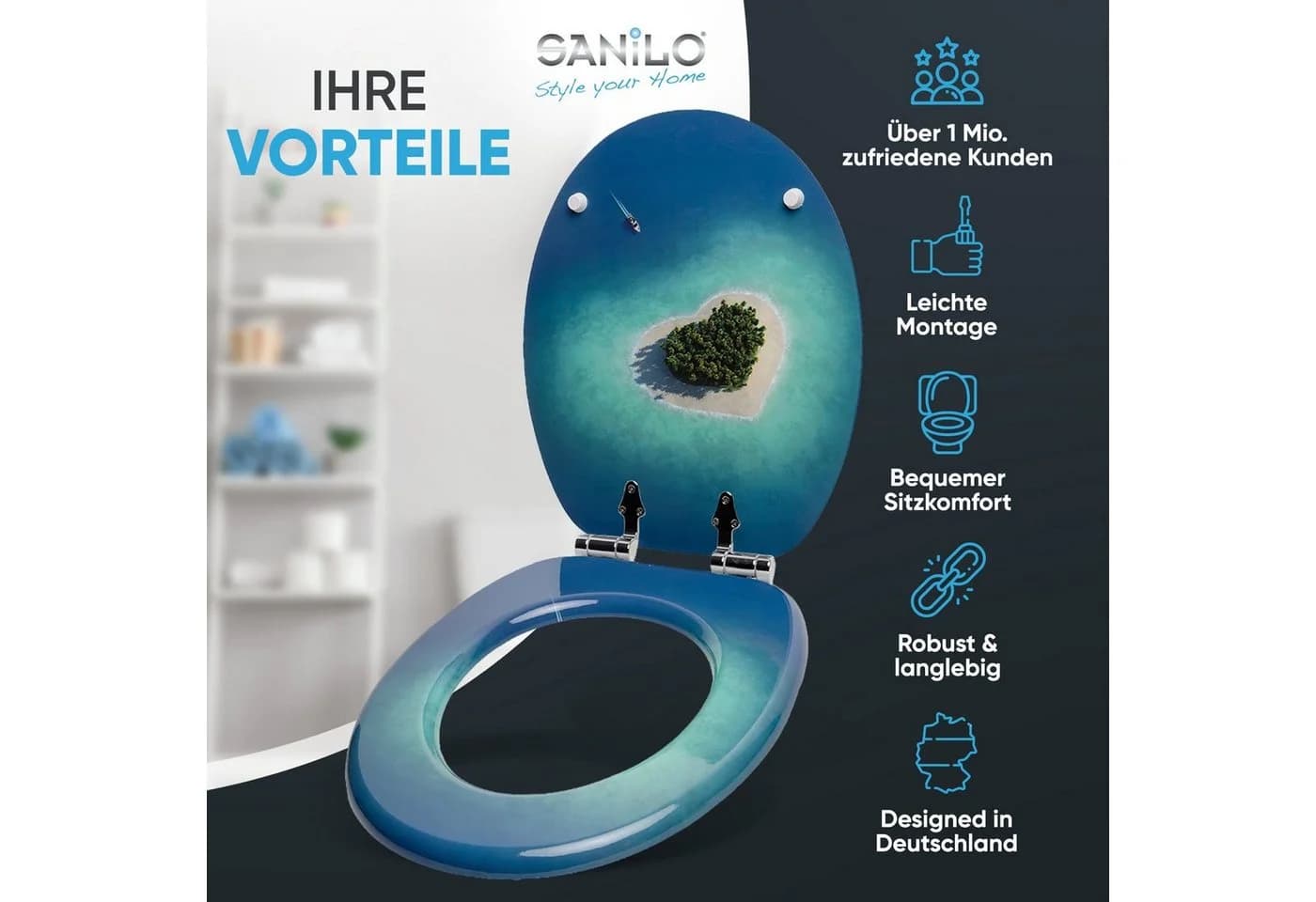 Sanilo WC-Sitz Dream Island Blau/Aquablau/Grün MDF SoftClose