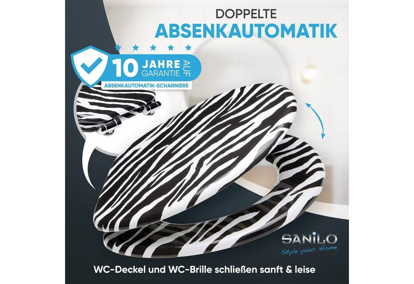 WC-Sitz SANILO Zebra Look Schwarz/Weiß MDF - Bild 3