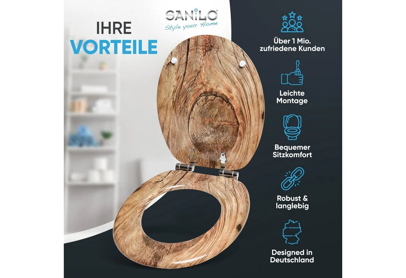 Sanilo WC-Sitz Rustikal Braun mit Absenkautomatik