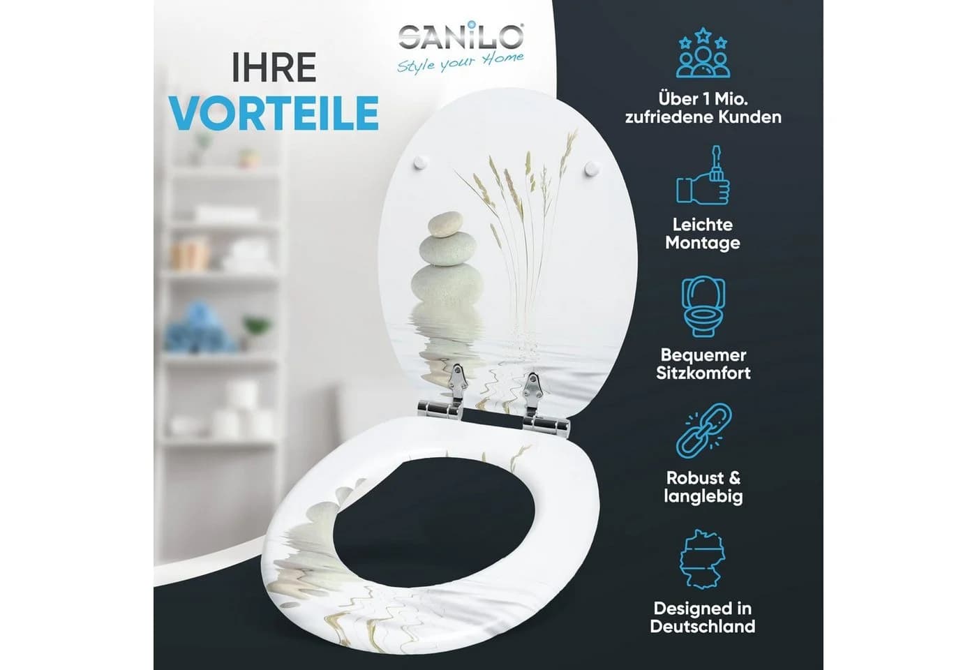 Sanilo WC-Sitz mit Absenkautomatik Weiß Premium Toilettendeckel