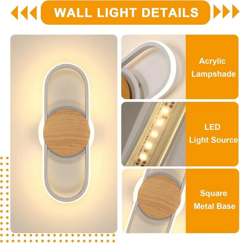 Riserva Wandleuchte Moderne Ovale Wandlampe Weiß Holz 41cm LED