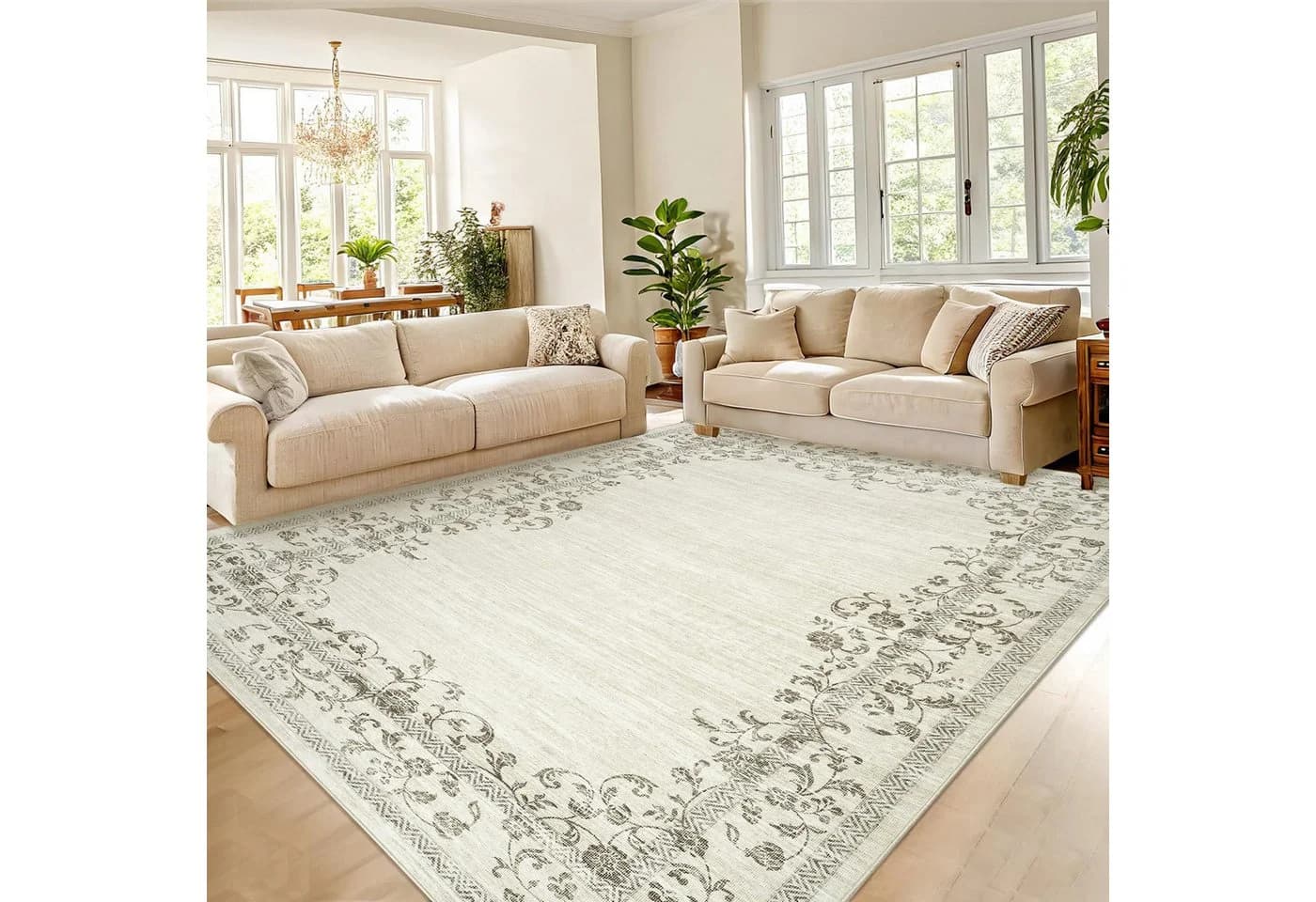 GarveeMore Veloursteppich Beige Vintage Kurzflor Rutschfest