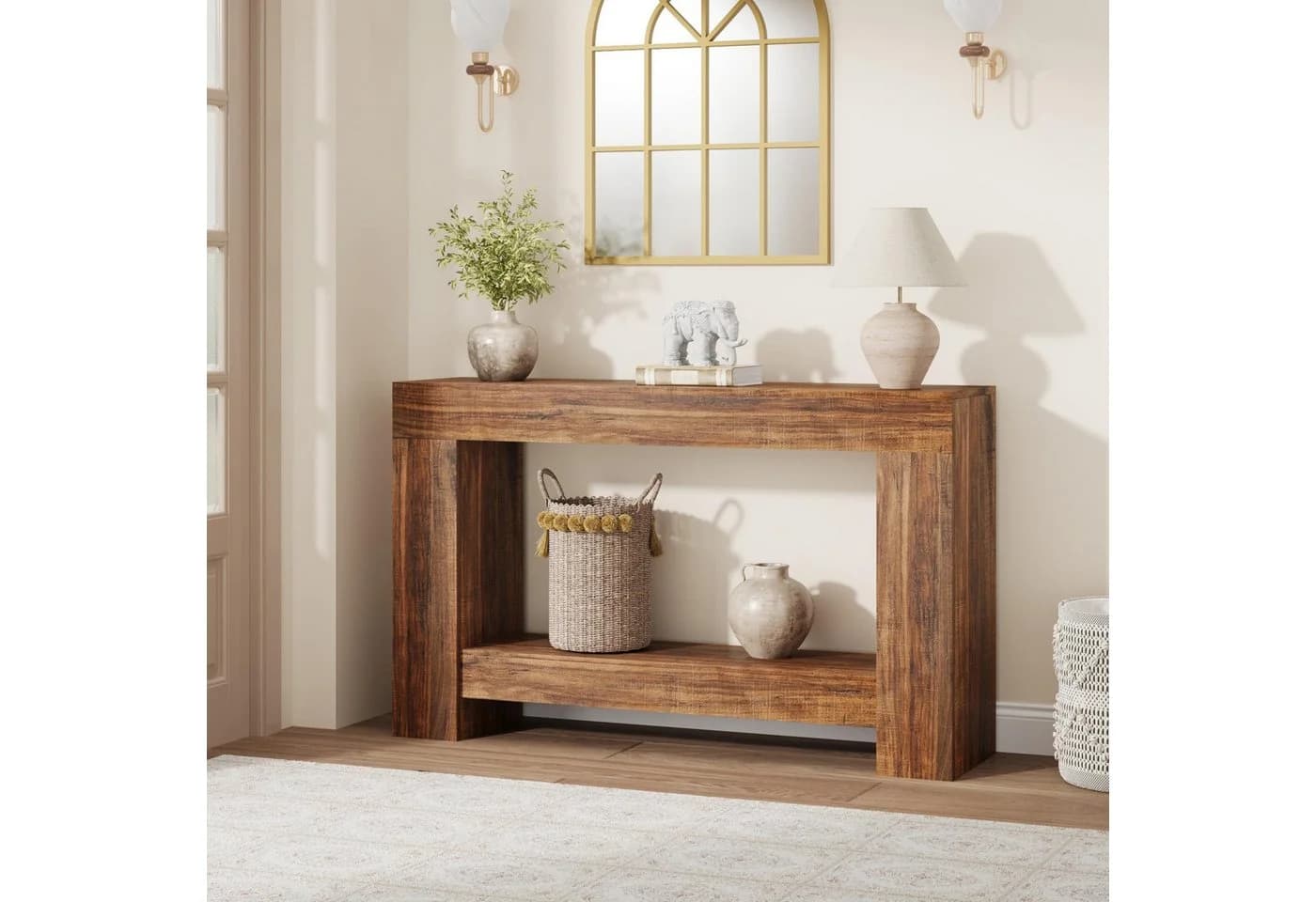 GarveeMore Konsolentisch Landhausstil 120 cm Holz 2 Ebenen - Bild 3