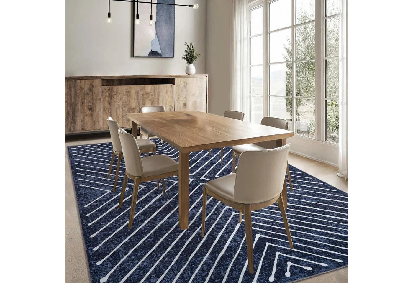 GarveeMore Teppich Kurzflor Blau Geometrisches Muster