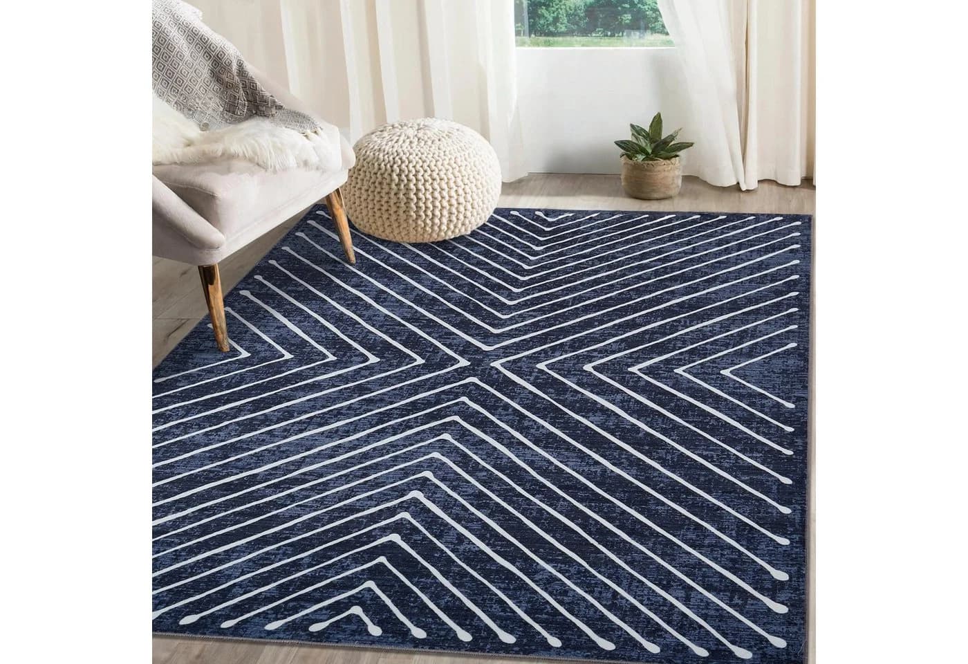 GarveeMore Teppich Kurzflor Blau Geometrisches Muster - Bild 2