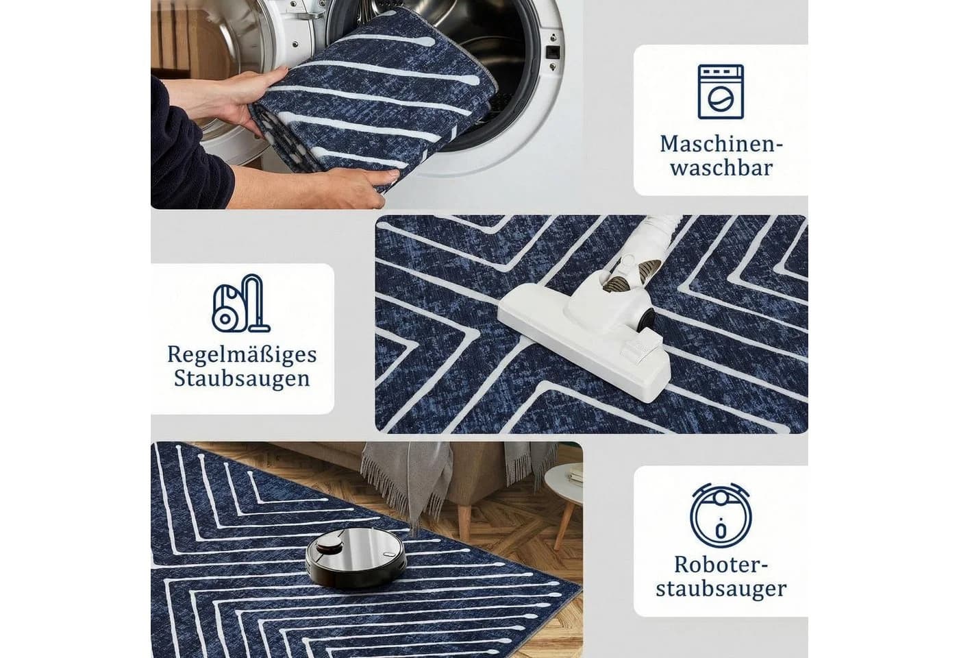 GarveeMore Teppich Kurzflor Blau Geometrisches Muster - Bild 3