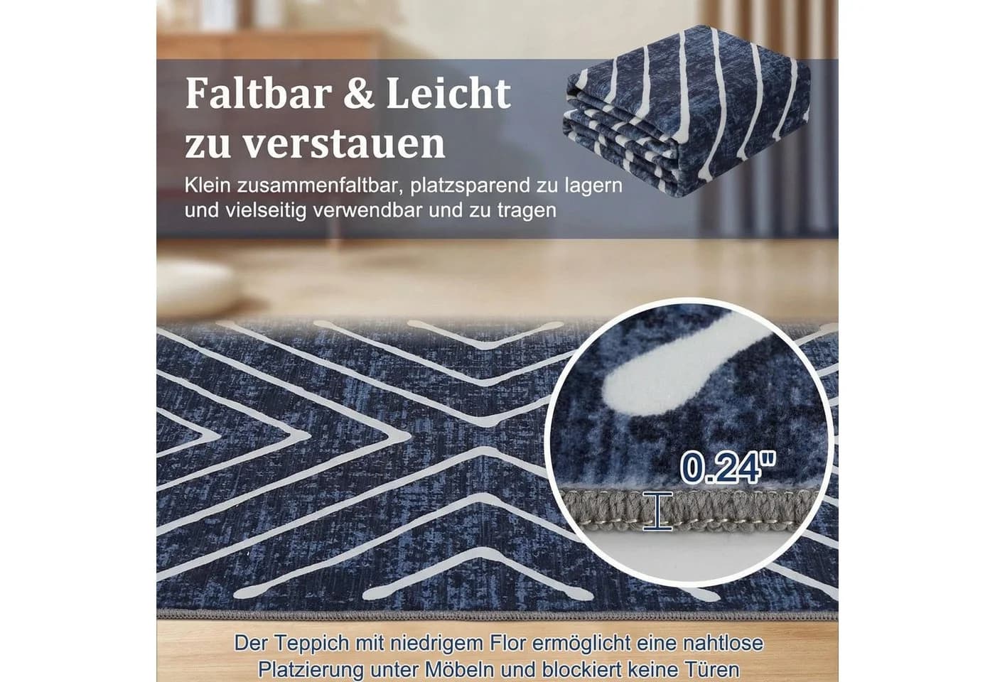 GarveeMore Teppich Kurzflor Blau Geometrisches Muster - Bild 4