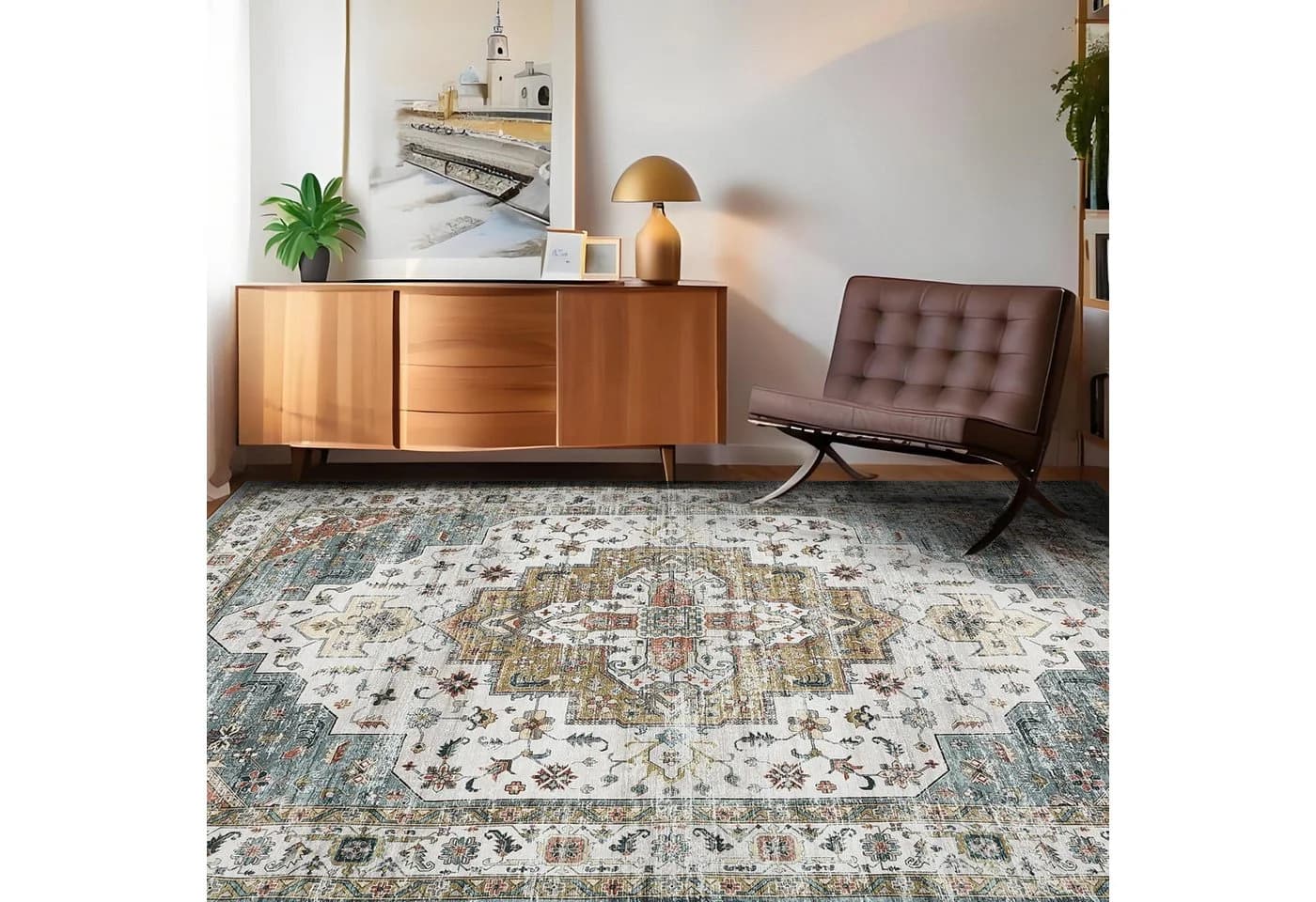 GarveeMore Teppich Flachflor Perlvelours Hellgrün/Dunkelgrün
