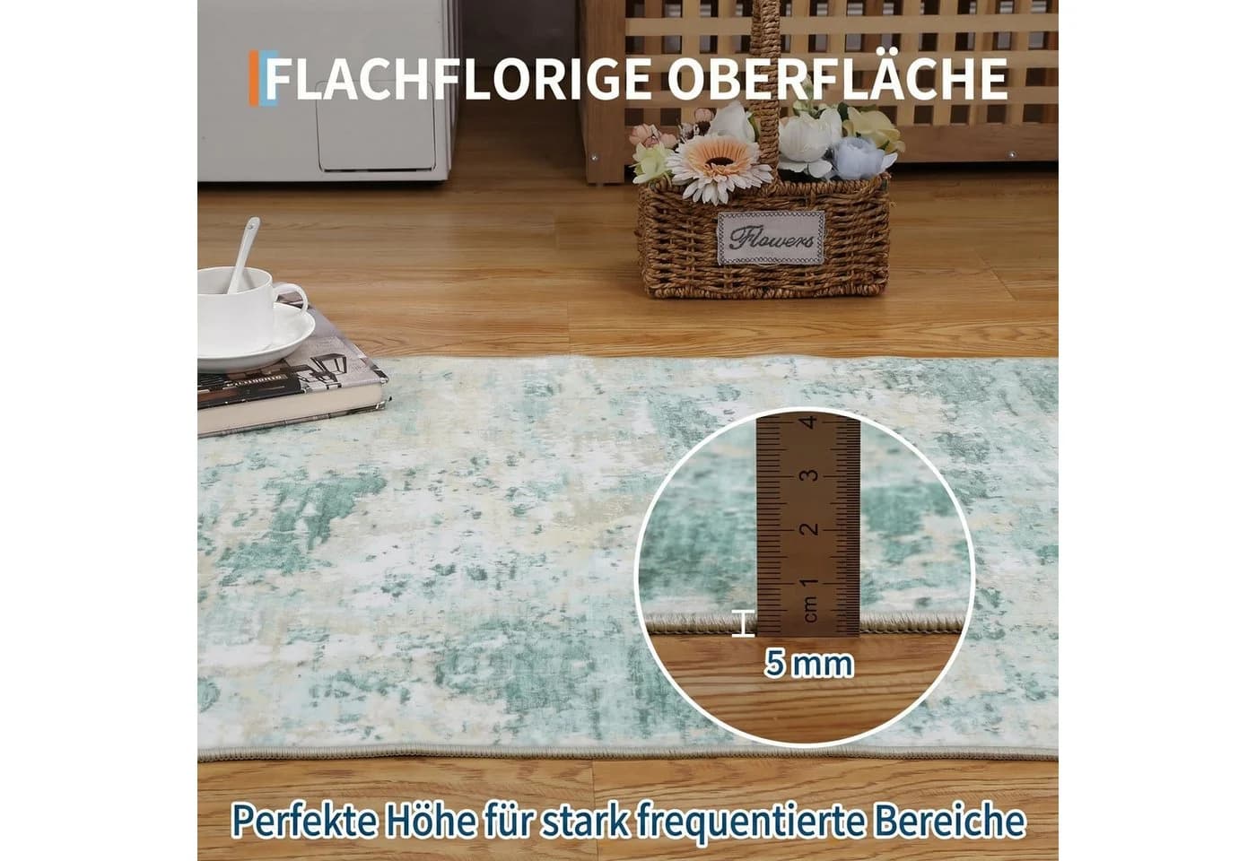GarveeMore Teppich Grün Abstraktes Tuschmuster Flachflor
