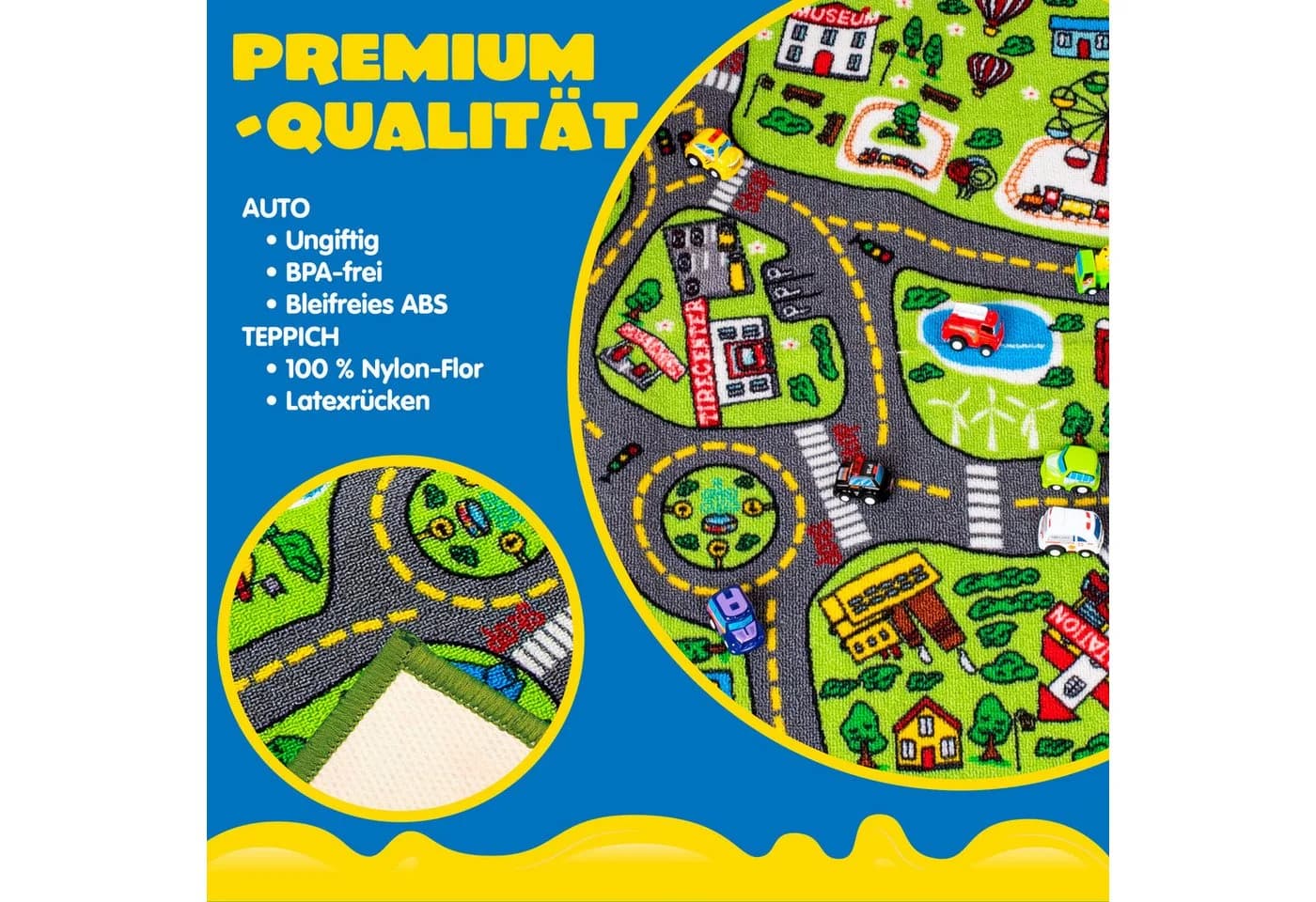 JOYIN Kinderteppich Autoteppich 80x150cm mit 12 Mini Auto Spielzeug - Bild 5