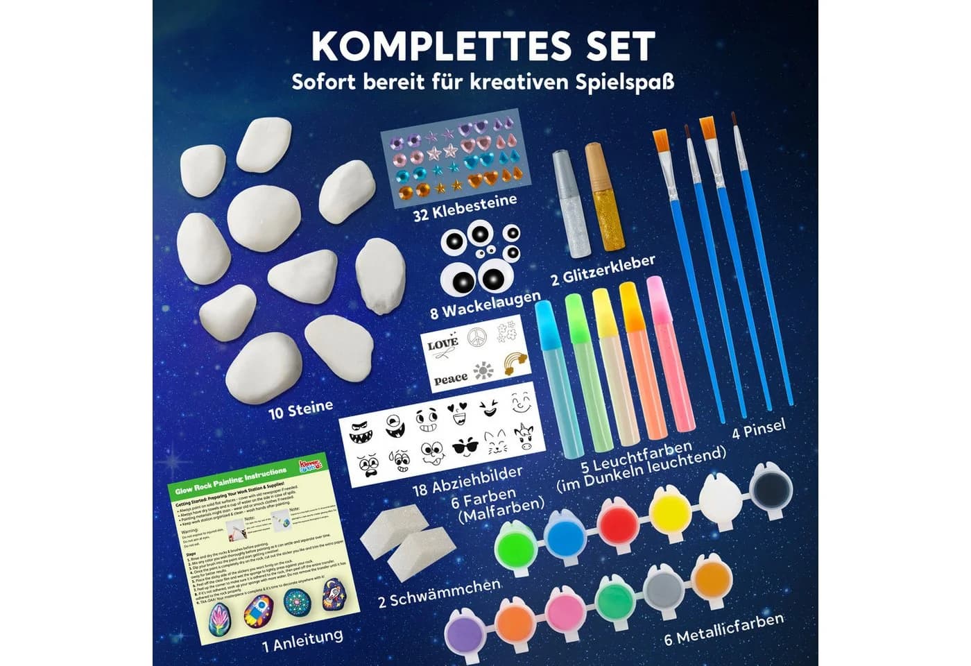 JOYIN Kreativset Steine Bemalen Set Bastelset Kinder ab 6-12Jahre - Bild 5