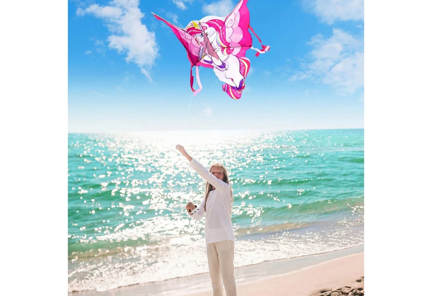 JOYIN Einhorn-Drache Rosa 100x110 cm mit 80m Schnur - Bild 3