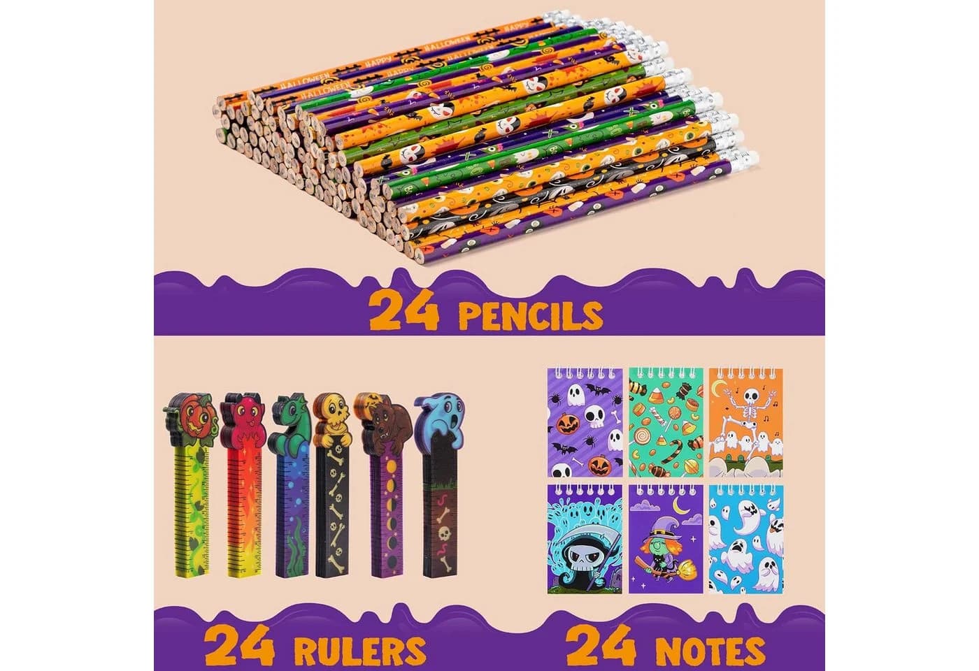 JOYIN 72-teiliges Halloween-Schreibwaren-Set mit 24 Geschenkpacks