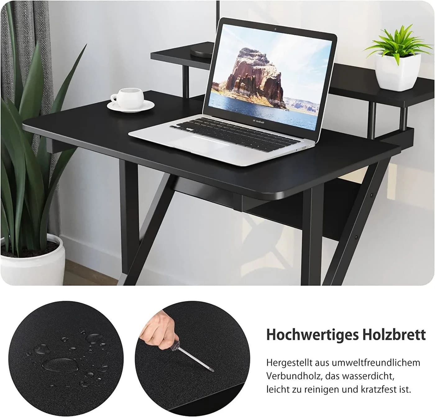 Dripex Computertisch mit Rollen - Moderner Z-förmiger Arbeitstisch Schwarz - Bild 4