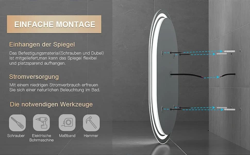 Dripex Badspiegel LED Oval Spiegel, Beschlagfrei, 3 Lichtfarben, Dimmbar - Bild 5