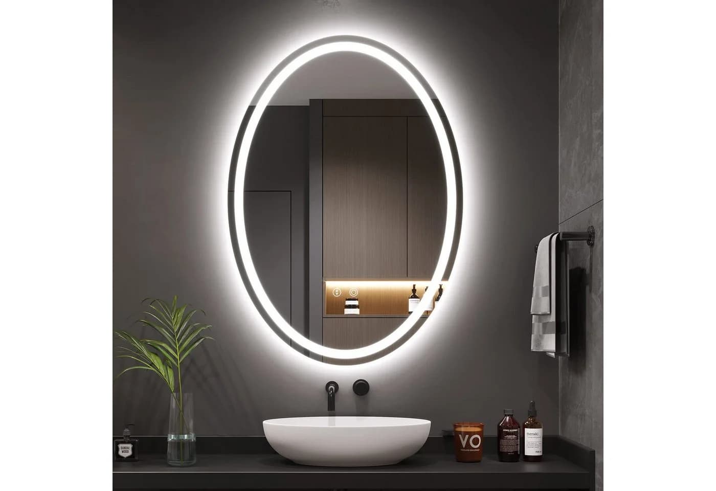 Dripex Badspiegel LED Oval Spiegel, Beschlagfrei Badezimmerspiegel, Wandspiegel mit Beleuchtung, 3 Lichtfarbe, Dimmbar - Bild 2