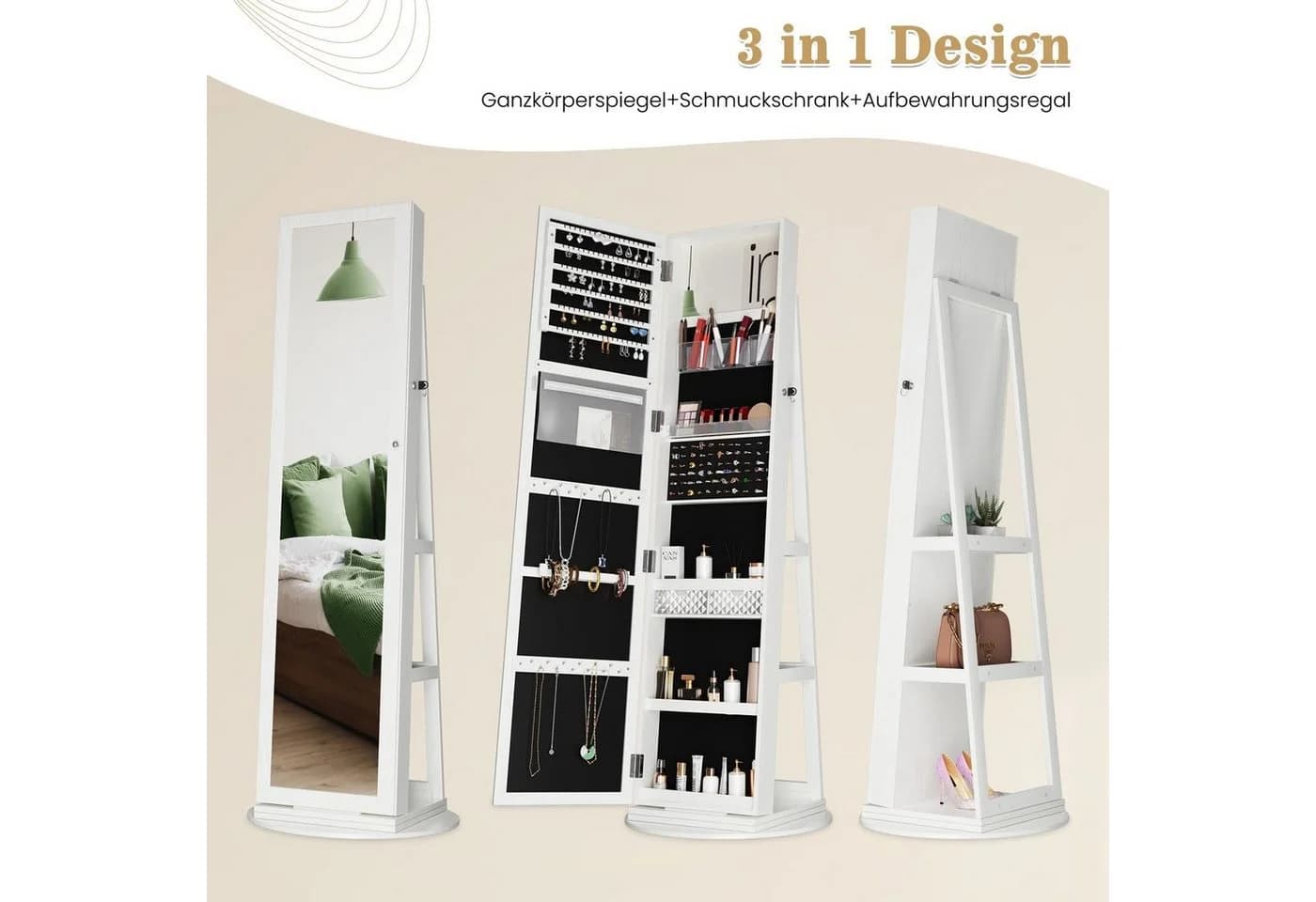 Dripex Schmuckschrank mit Ganzkörperspiegel Vintage Braun/Weiß