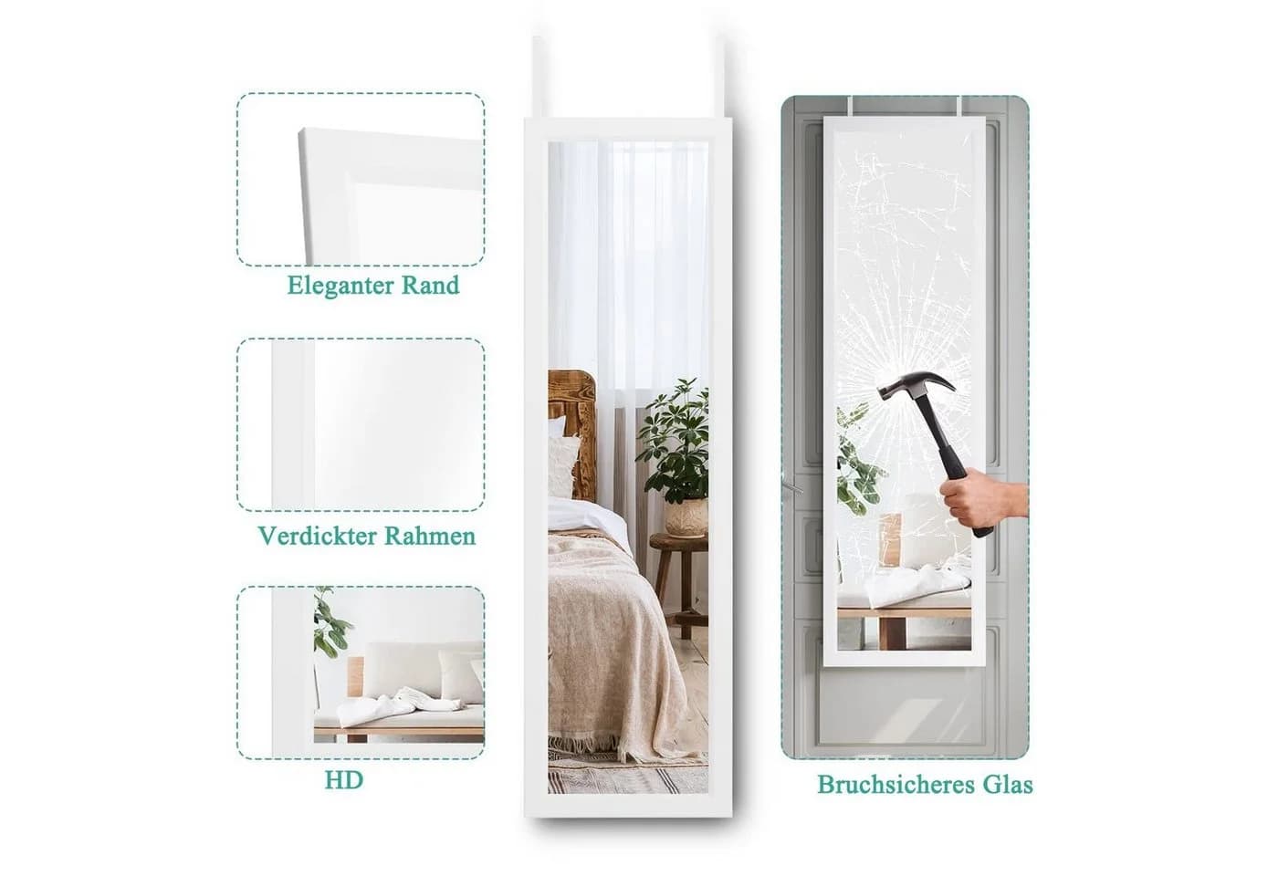 Dripex Wandspiegel höhenverstellbar mit Haken Weiß - Bild 3