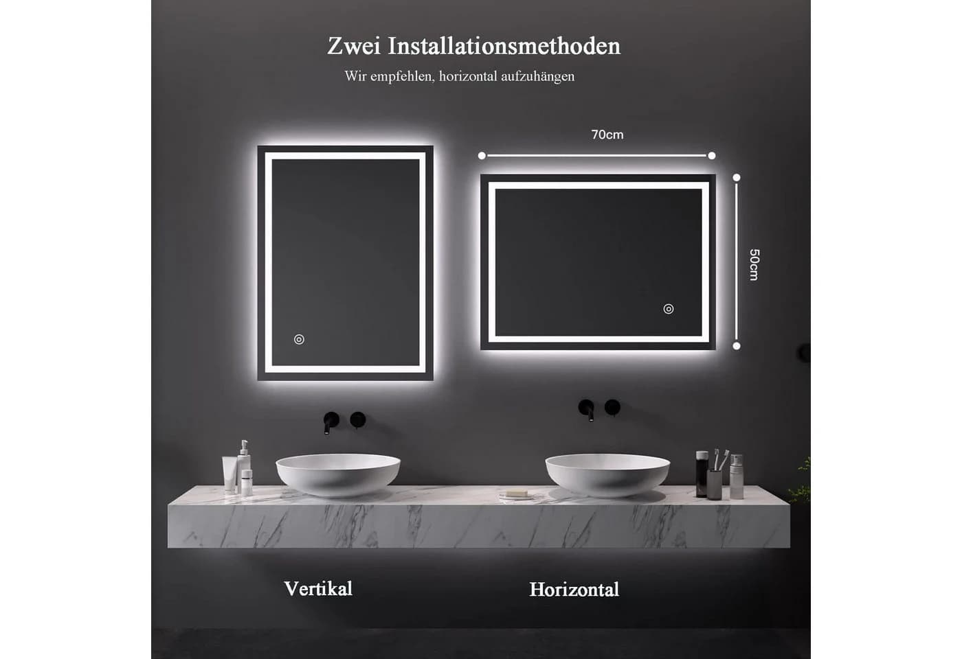 Dripex Badspiegel LED mit Touch-Schalter, Beschlagfrei, Modern - Bild 3