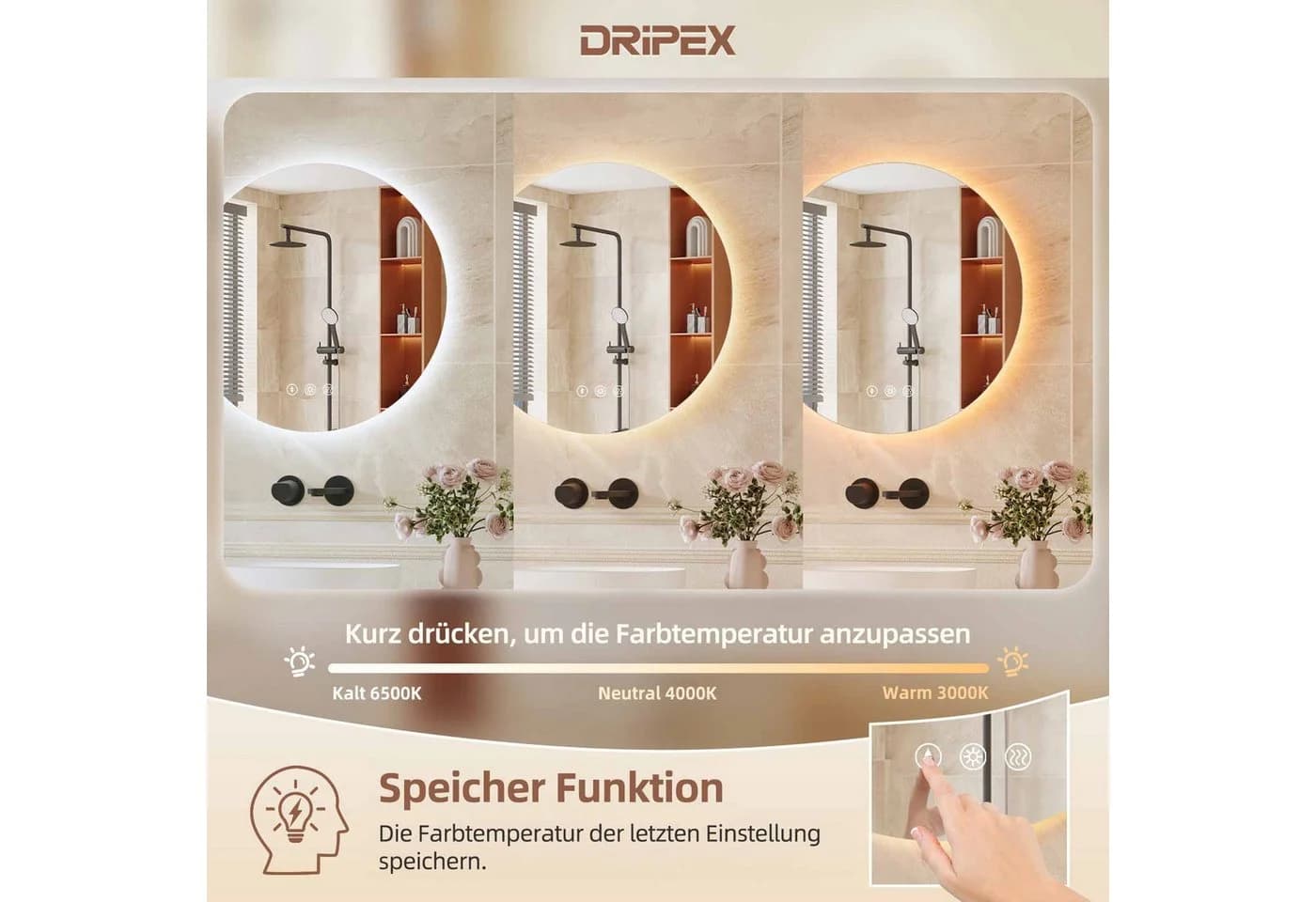 Dripex LED Badspiegel Wandspiegel mit Beleuchtung