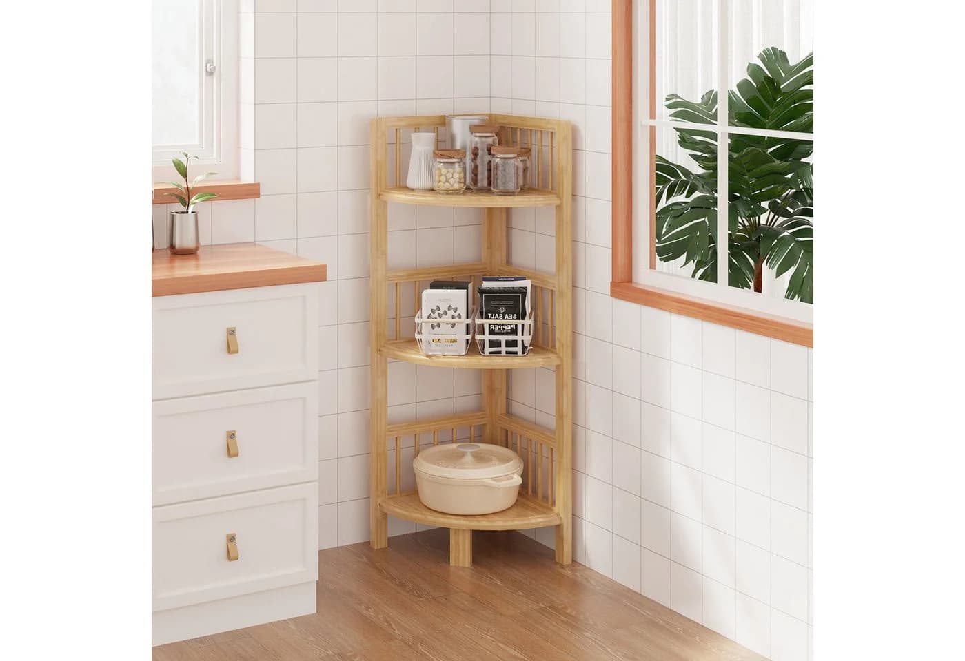 Dripex Eckregal aus Bambus für Küche und Badezimmer