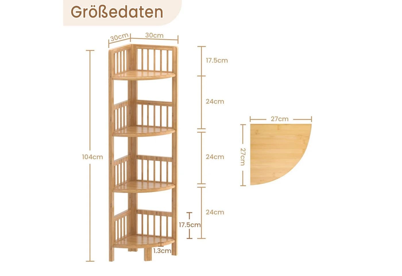 Dripex Standregal Badezimmerregal Bücherregal Eckregal Bambus - Bild 3