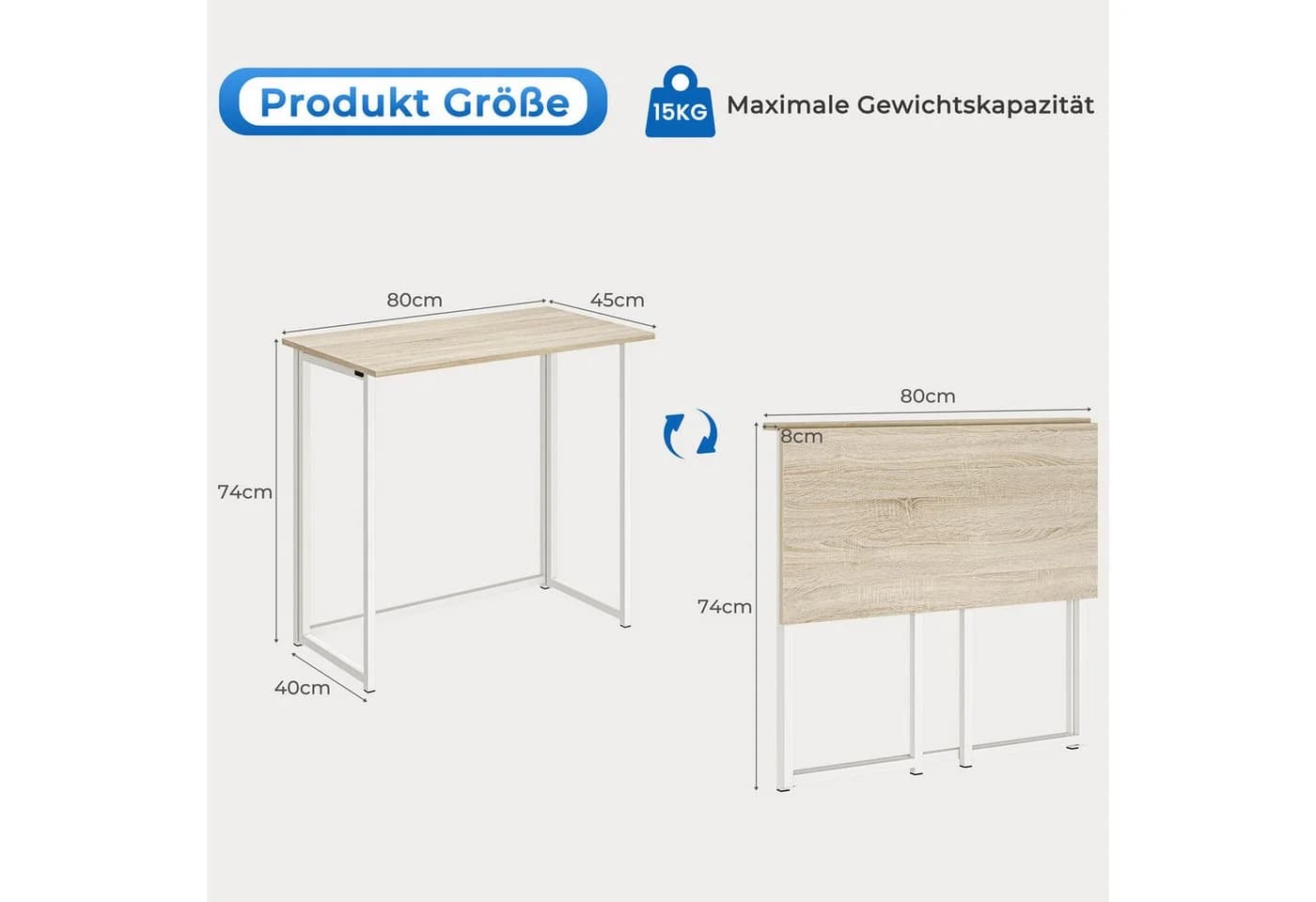 NAIMP Schreibtisch faltbar Eiche-Farbe Klapptisch Arbeitstisch Bürotisch - Bild 5