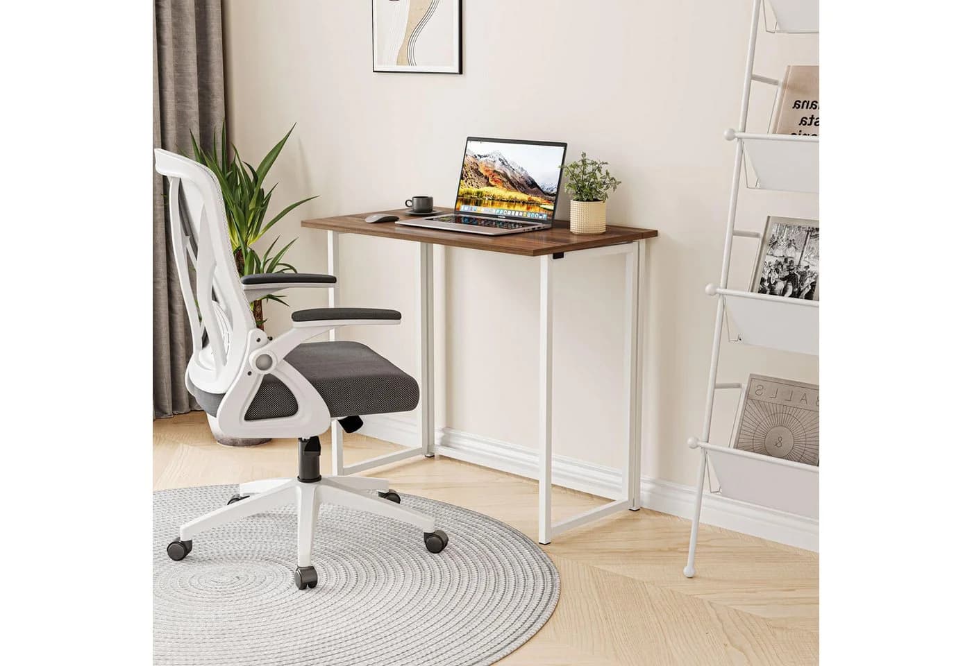 NAIMP Schreibtisch Faltbar Braun Klapptisch Arbeitstisch Bürotisch - Bild 3
