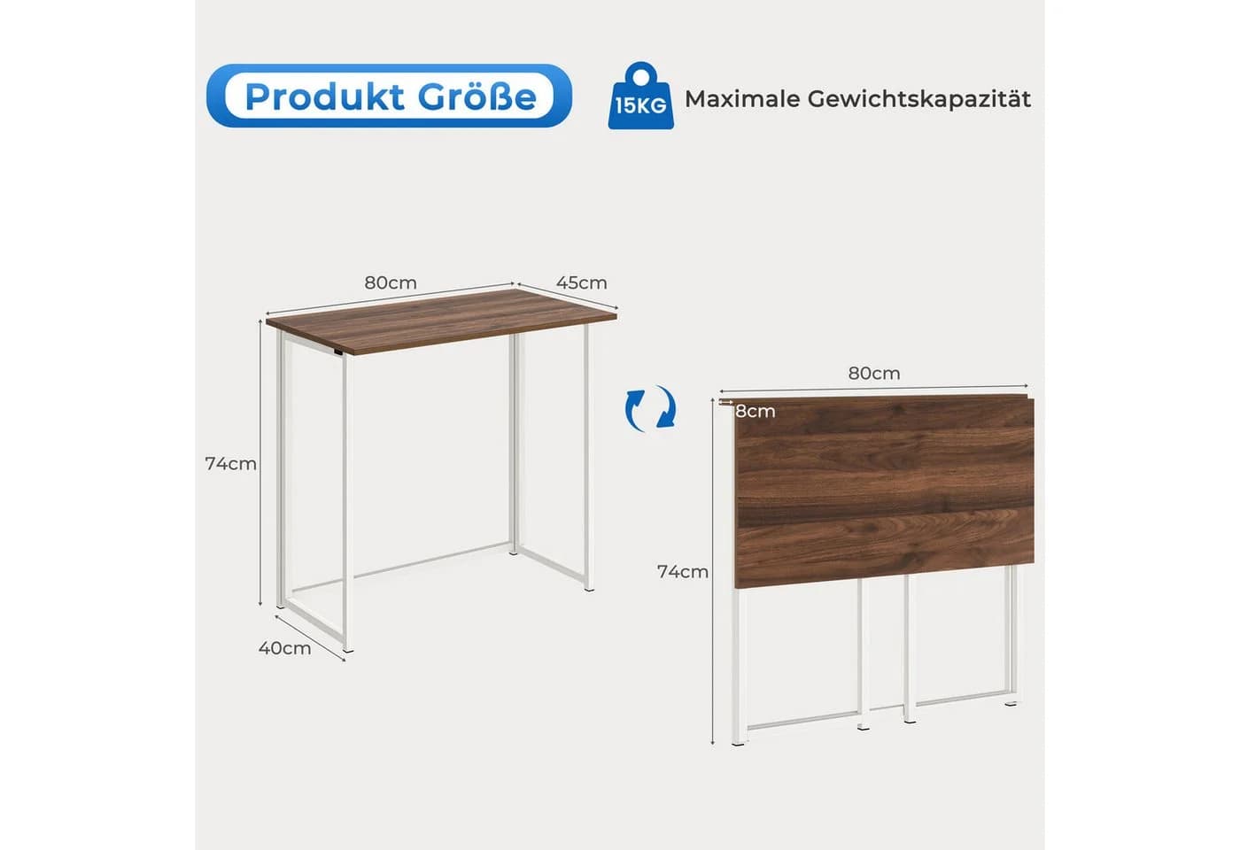 NAIMP Schreibtisch Faltbar Braun Klapptisch Arbeitstisch Bürotisch - Bild 5