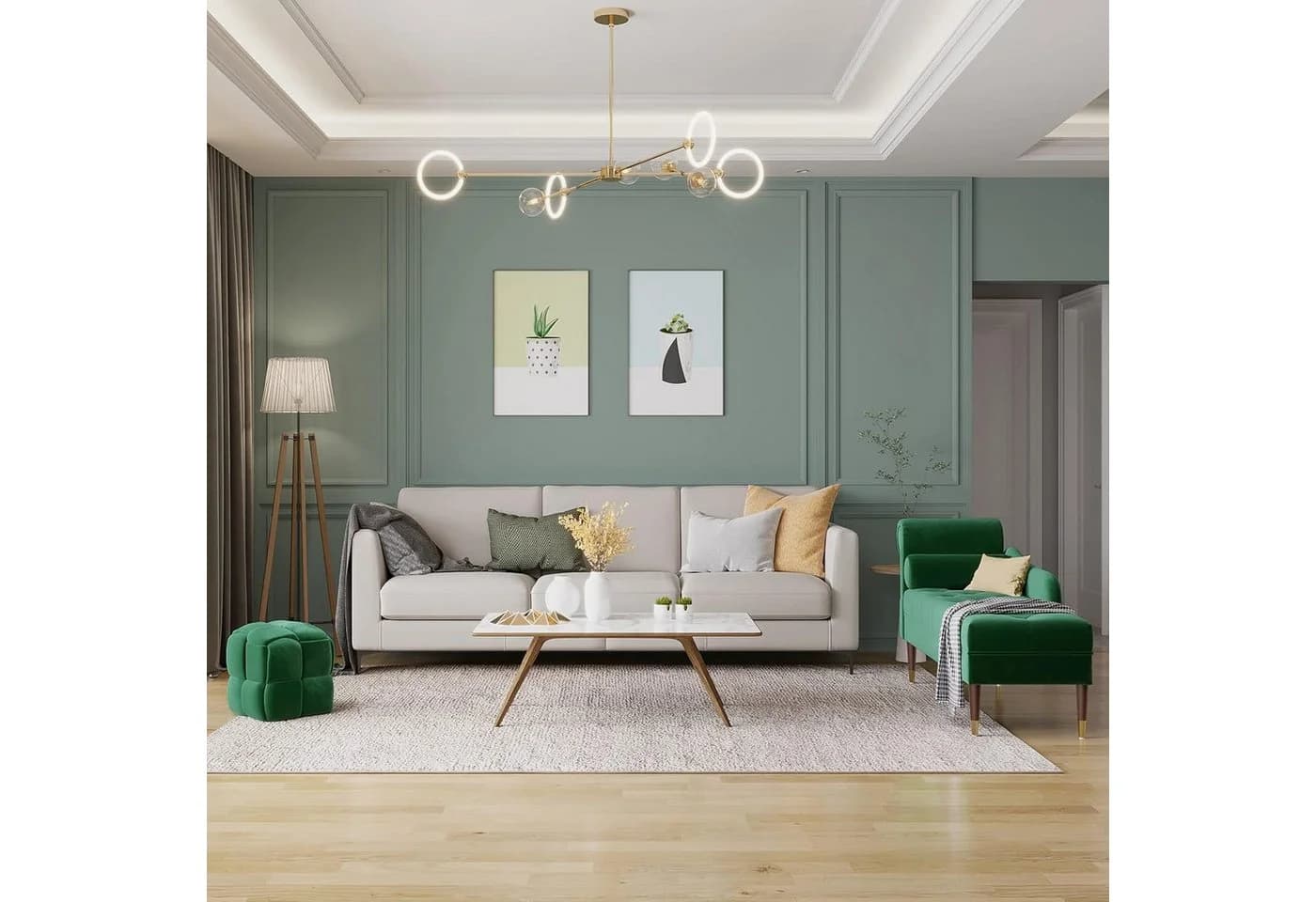 Vesgantti Chaiselongue Grün Smat Sofa mit Kissen werkzeuglose Montage