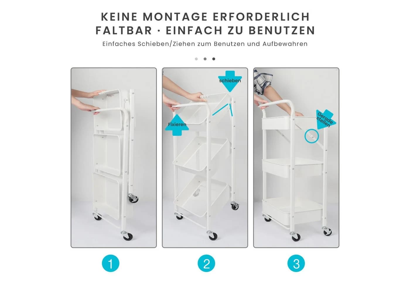 Dripex Servierwagen 3 Ebenen Faltbar Weiß Metall - Bild 3