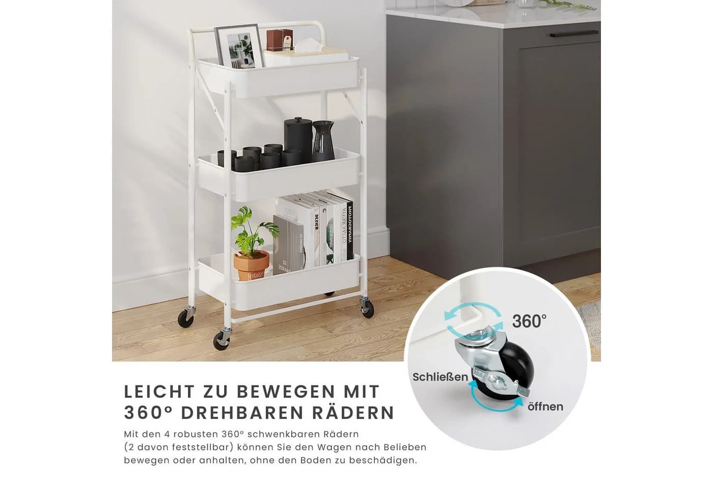 Dripex Servierwagen 3 Ebenen Faltbar Weiß Metall - Bild 5