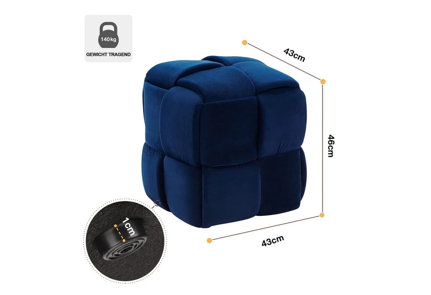 Vesgantti Sitzhocker Blau Moderner Samt Hocker - Bild 4