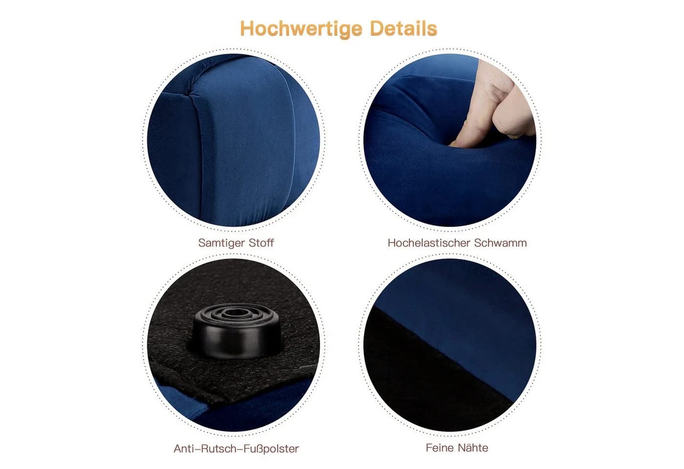 Vesgantti Sitzhocker Blau Moderner Samt Hocker - Bild 5