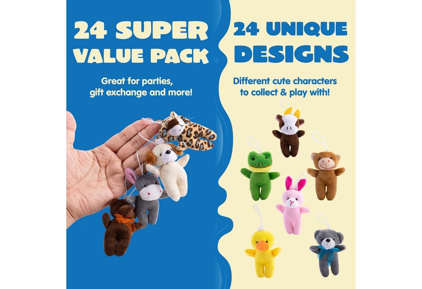 JOYIN 24er Set Mini-Plüschtiere Bunt mit Schlüsselanhänger-Öse