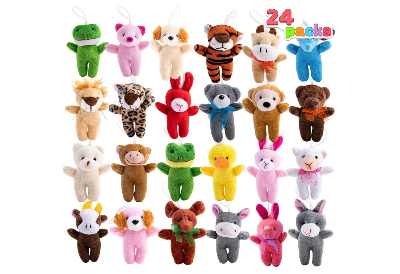JOYIN 24er Set Mini-Plüschtiere Bunt mit Schlüsselanhänger-Öse - Bild 2