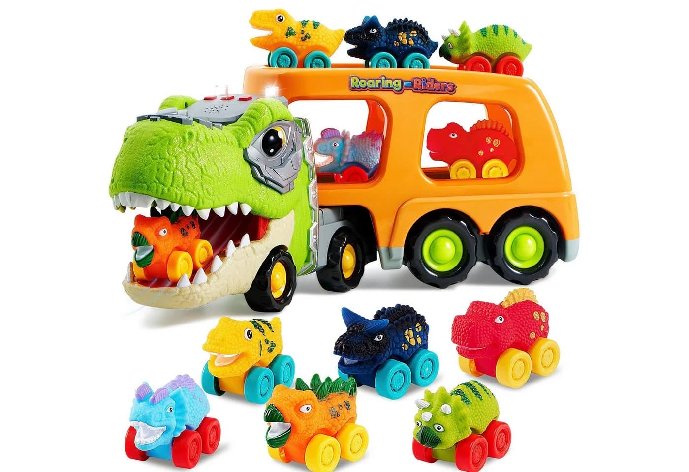 JOYIN Dino-LKW mit 6 Gummifahrzeugen Orange - Bild 2