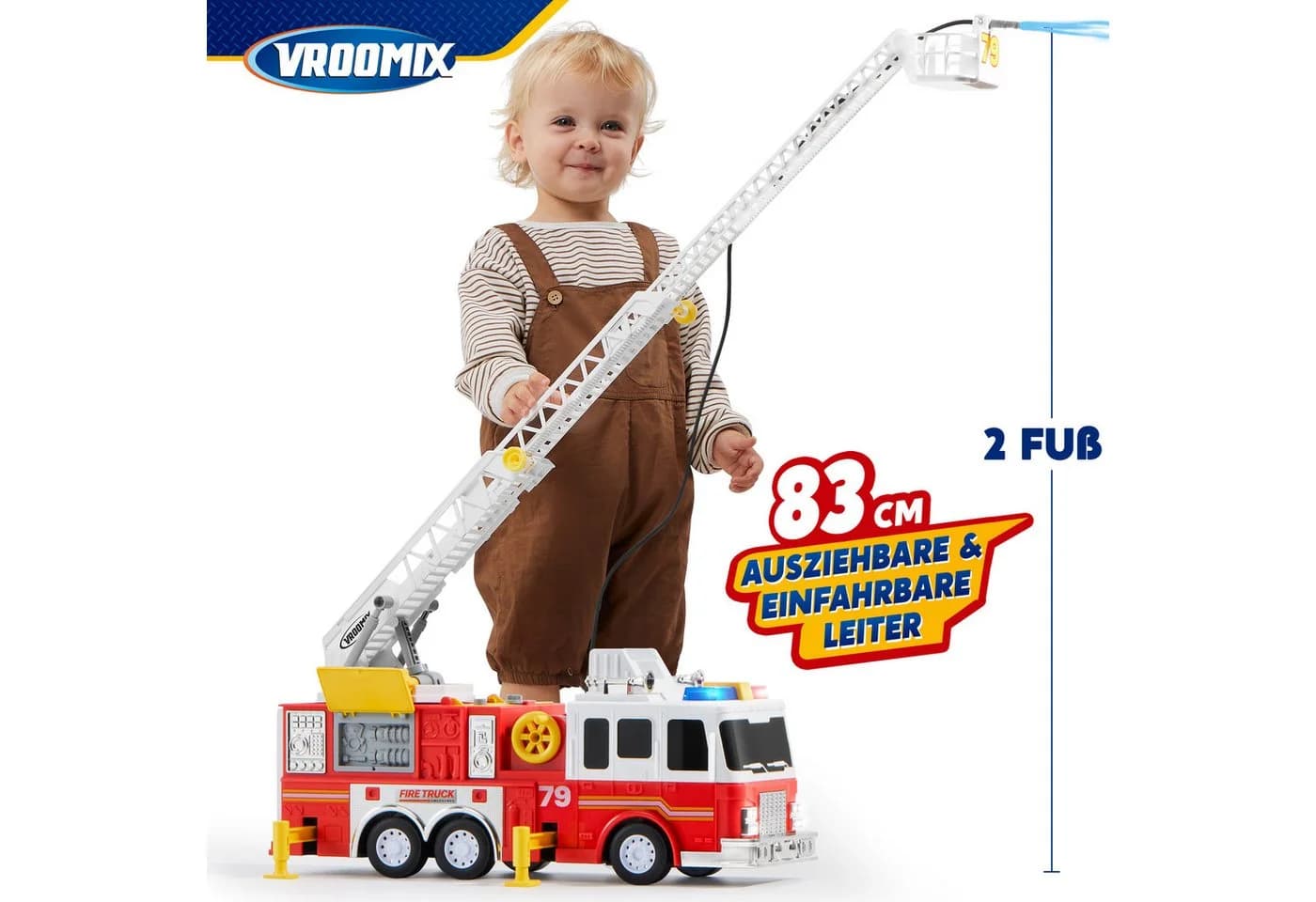JOYIN Großes Feuerwehrauto mit 83 cm Leiter, Rot - Bild 4