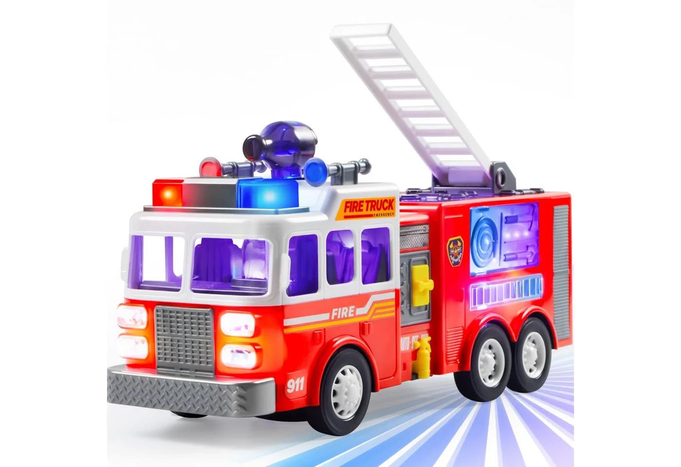 JOYIN Spielzeug-Feuerwehr mit LED-Projektion und Sirene, Rot - Bild 2
