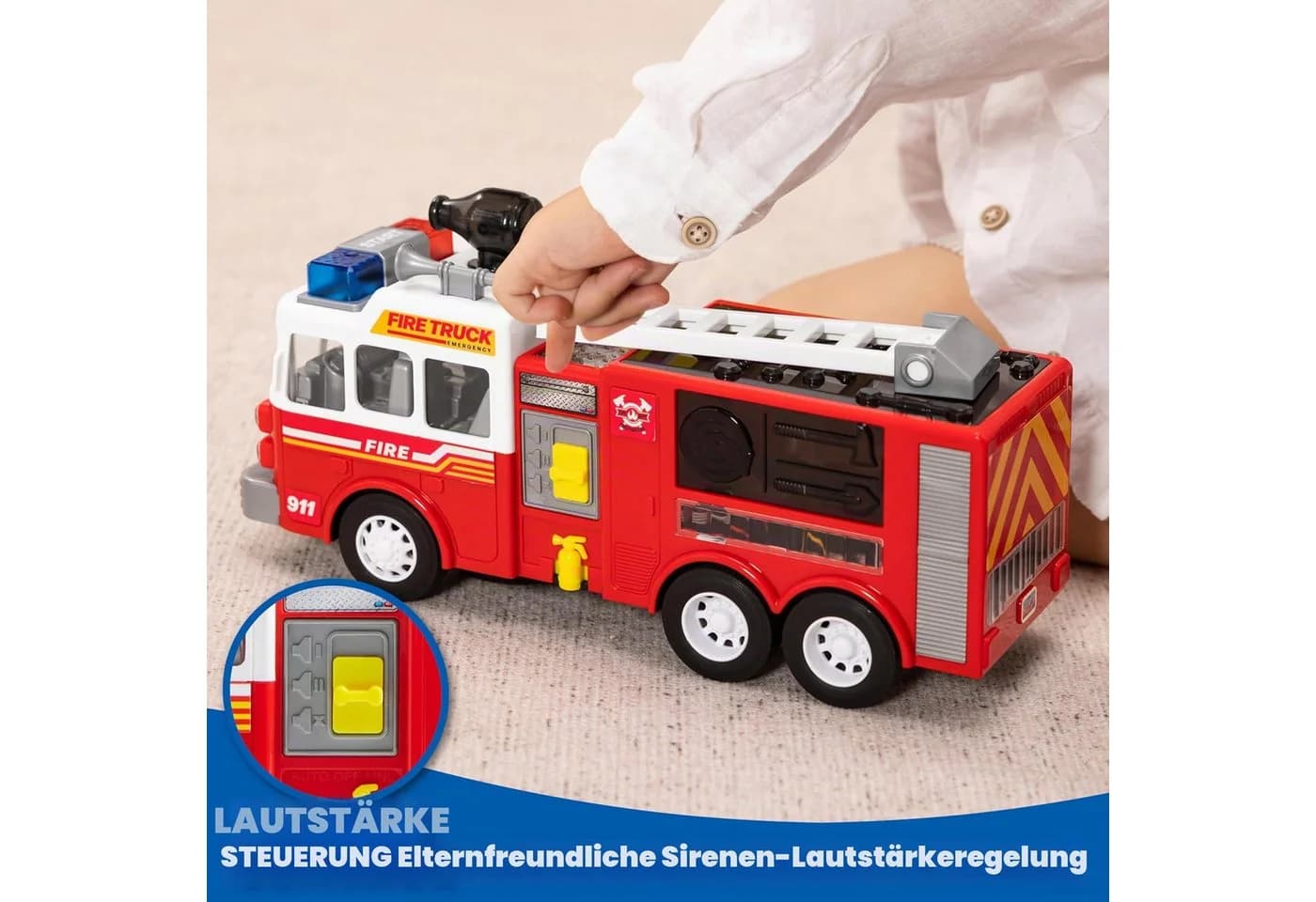 JOYIN Spielzeug-Feuerwehr mit LED-Projektion und Sirene, Rot - Bild 3