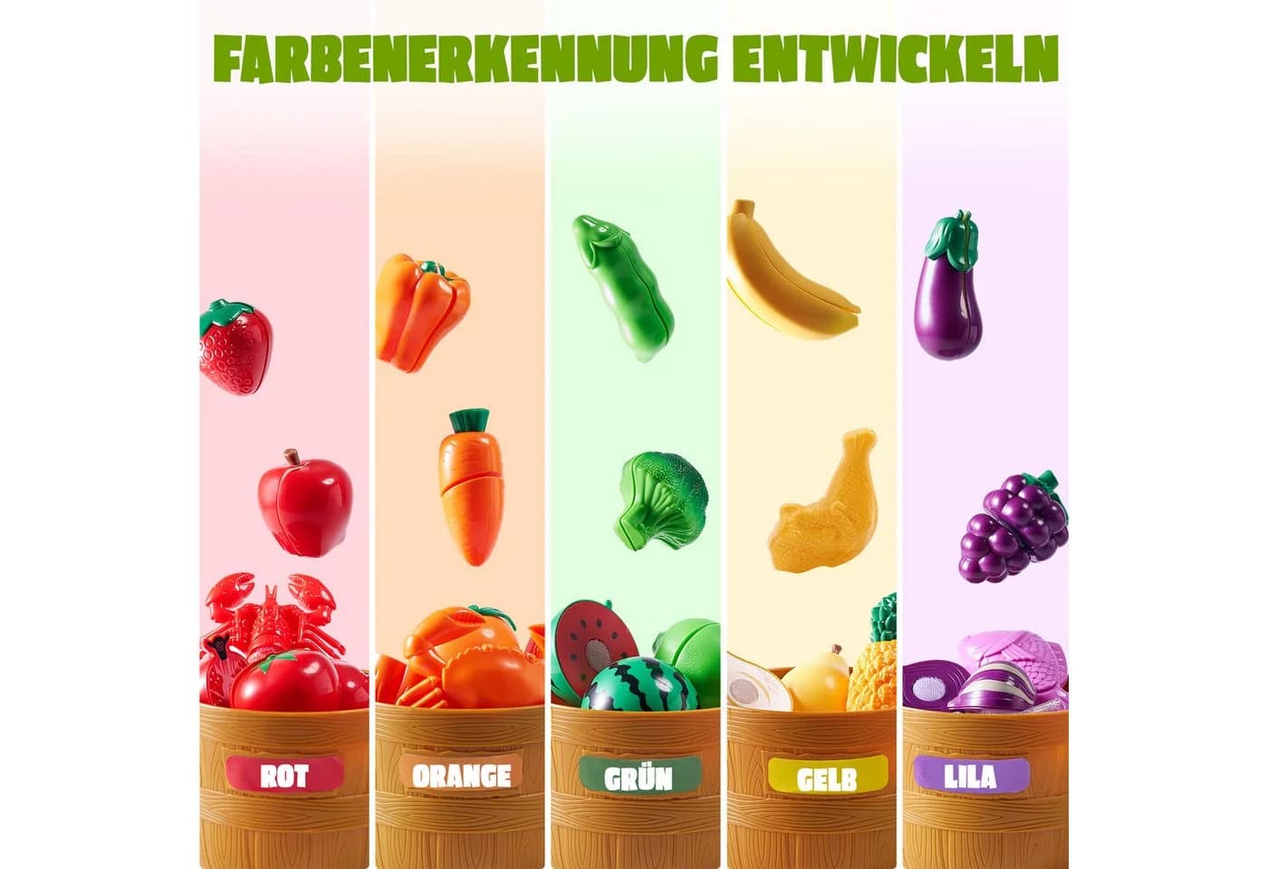 JOYIN Spiel-Kochgeschirr Color Sorting Play Food Set 71-teiliges Schneide-Lebensmittel