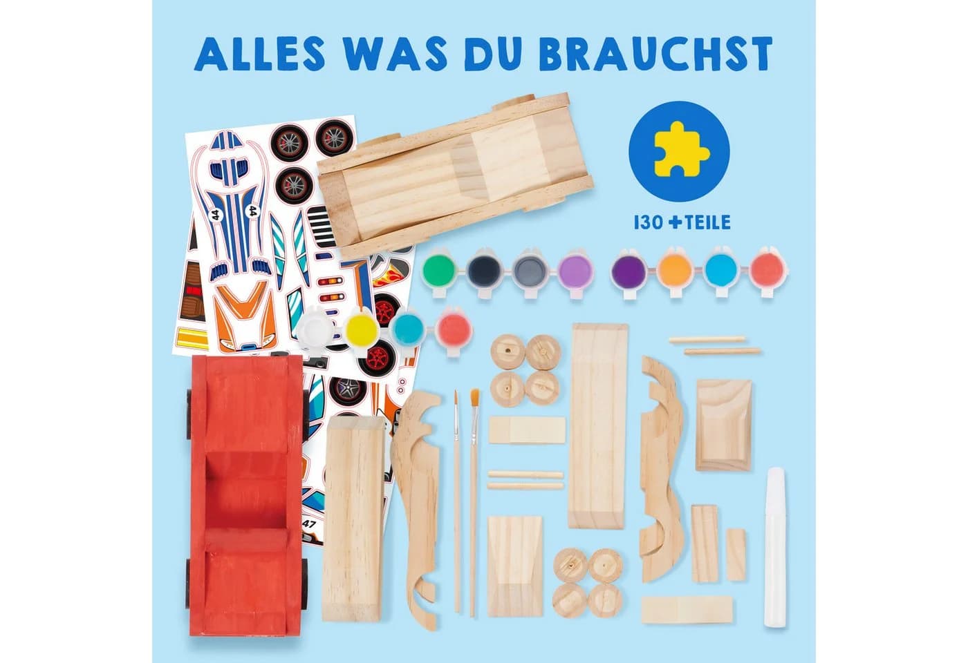 Klever Kits 4-in-1 Holz-Rennwagen Bastelset Kinder