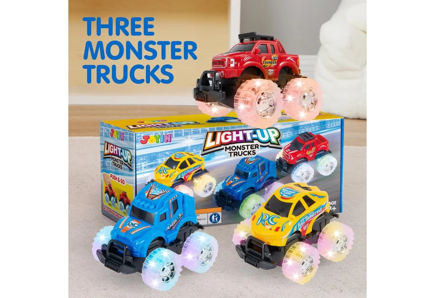 JOYIN 3-teiliges Monstertruck Set mit LED-Beleuchtung für Kinder ab 1 Jahr - Bild 4
