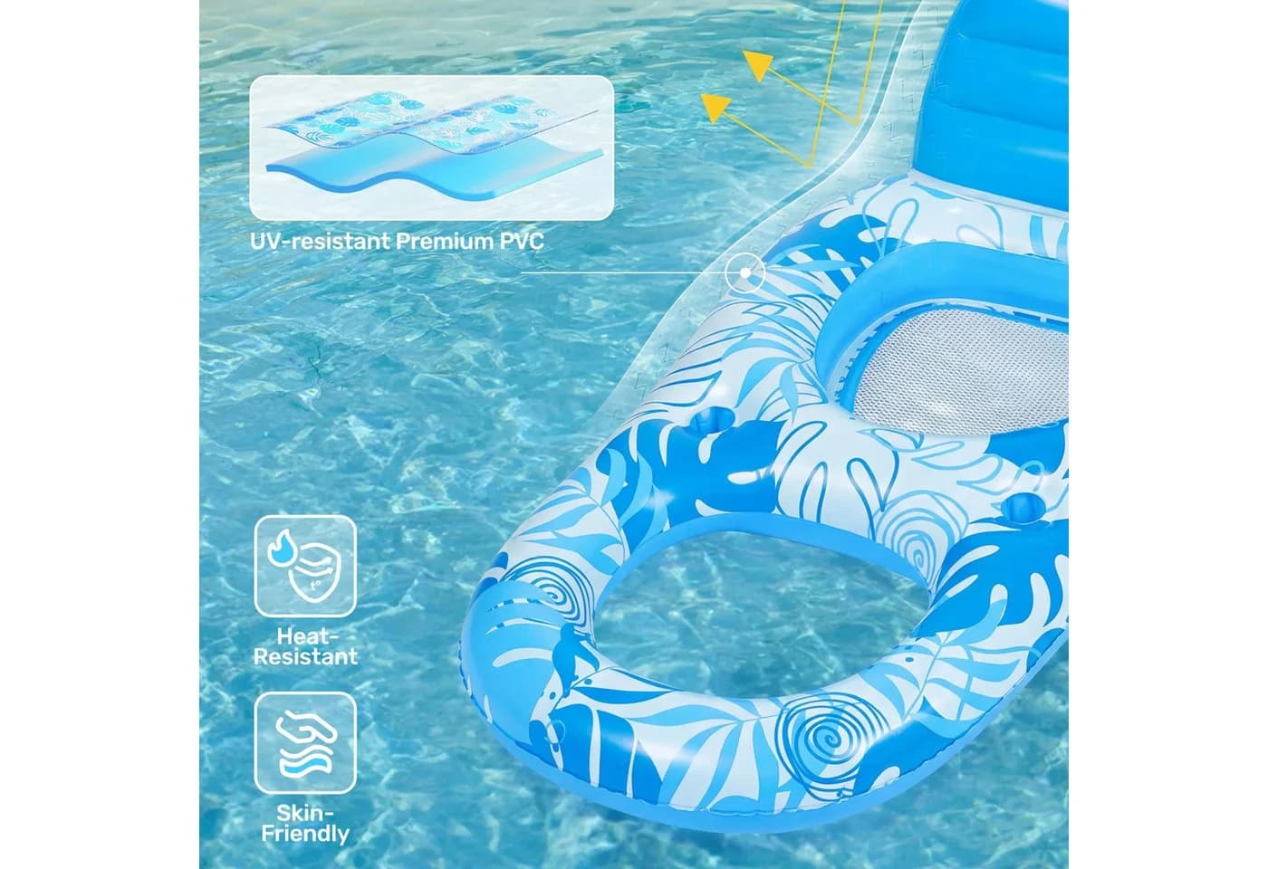 sloosh Luftsessel Aufblasbare Pool-Liege Blau mit Getränkehaltern & Fußstütze - Bild 3