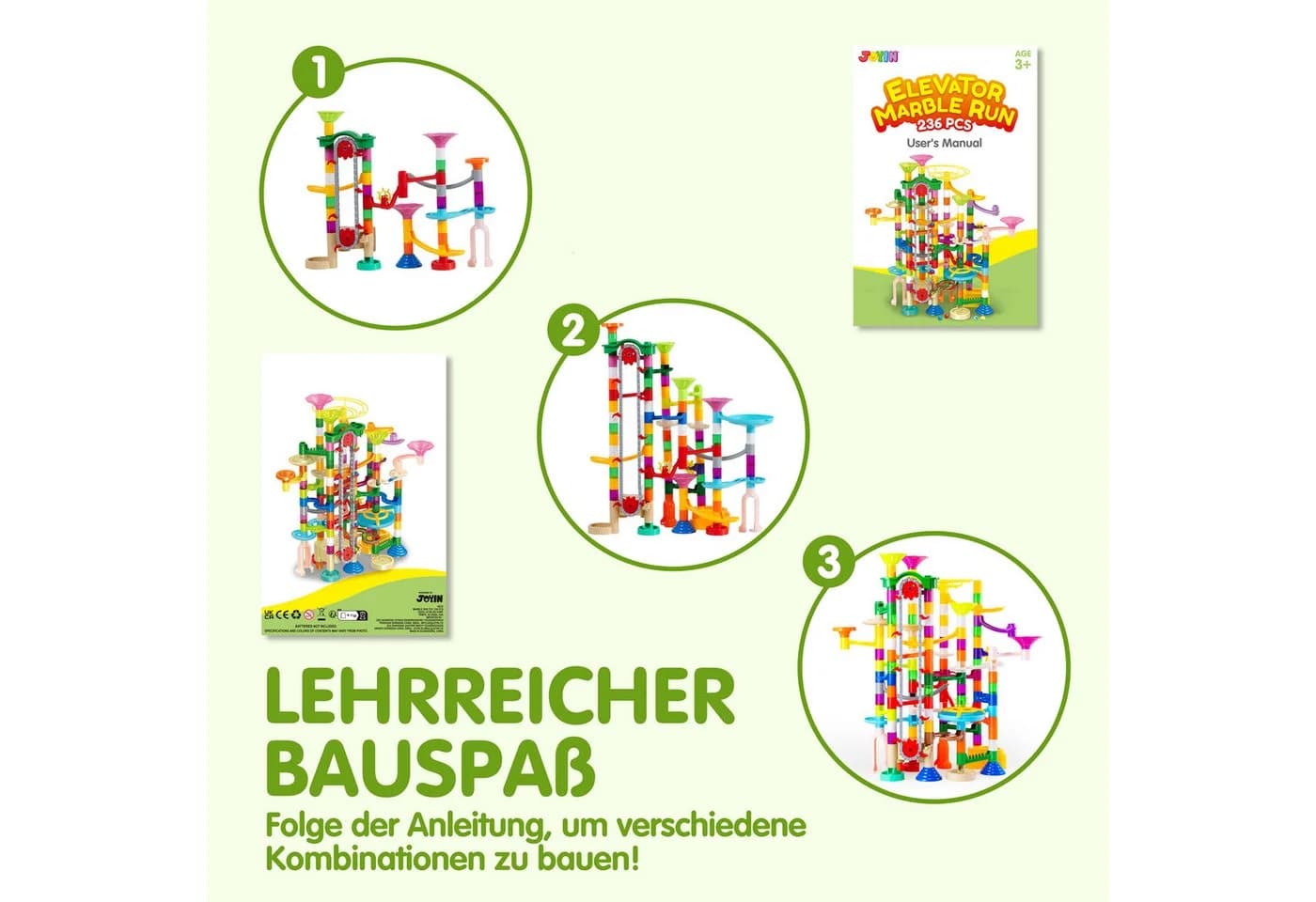 JOYIN Lernspielzeug Murmelbahn 236-teiliges Kugelbahnspielzeug für Kinder - Bild 4