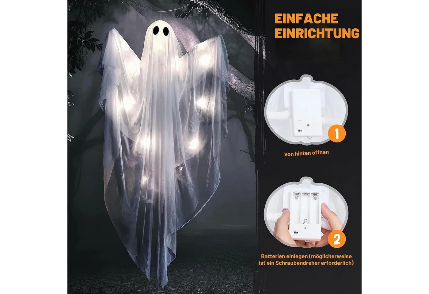 JOYIN Hängegeist Halloween Deko 120 cm Leuchtend Weiß - Bild 4