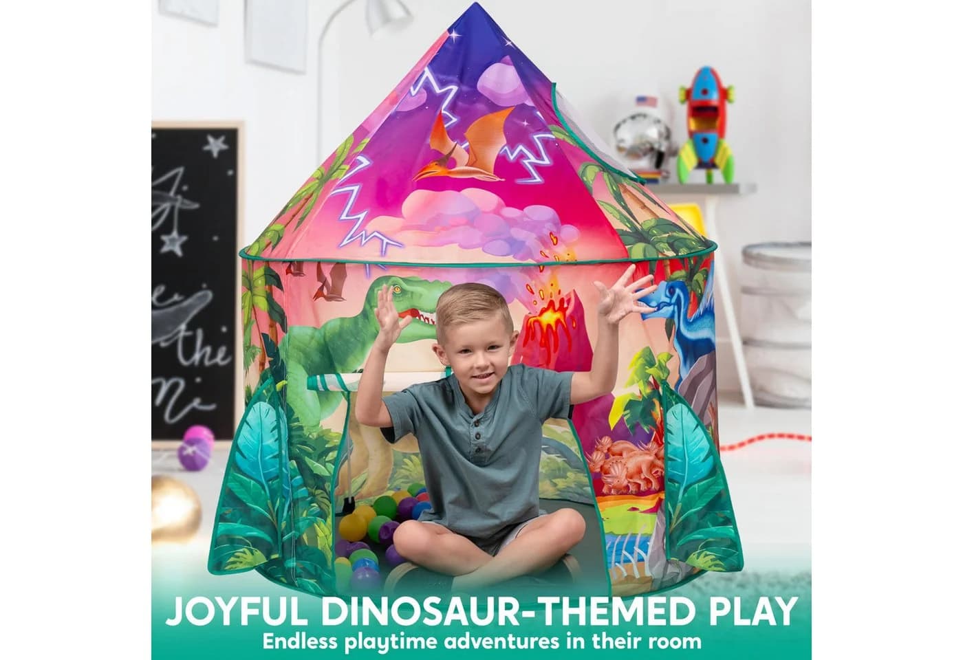 JOYIN Dinosaur Kinderzelt Pop-up Spielzelt Bunt - Bild 3