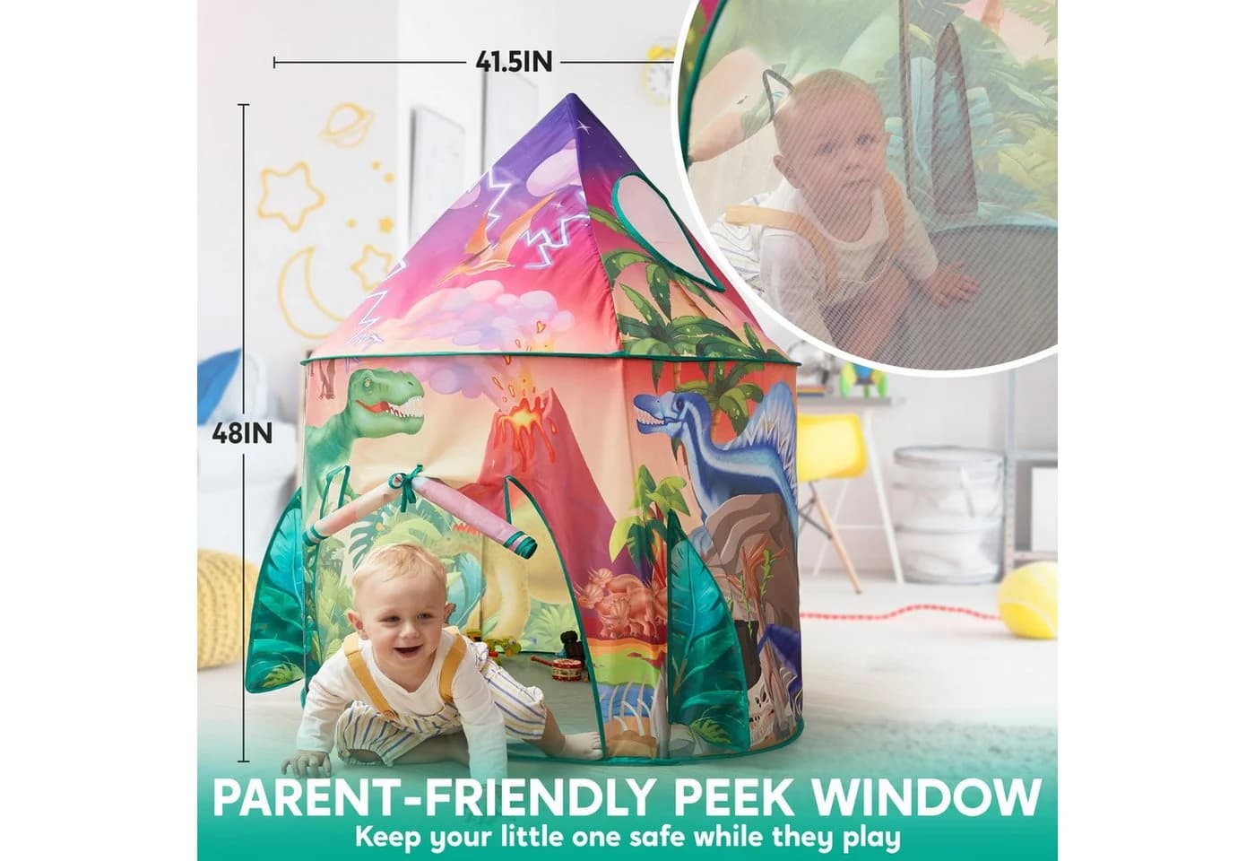 JOYIN Dinosaur Kinderzelt Pop-up Spielzelt Bunt - Bild 5